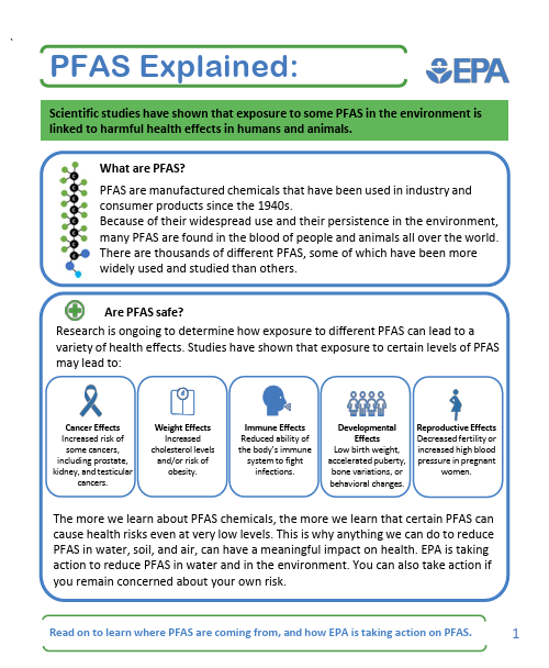 Page one from the PFAs EPA pamphlet