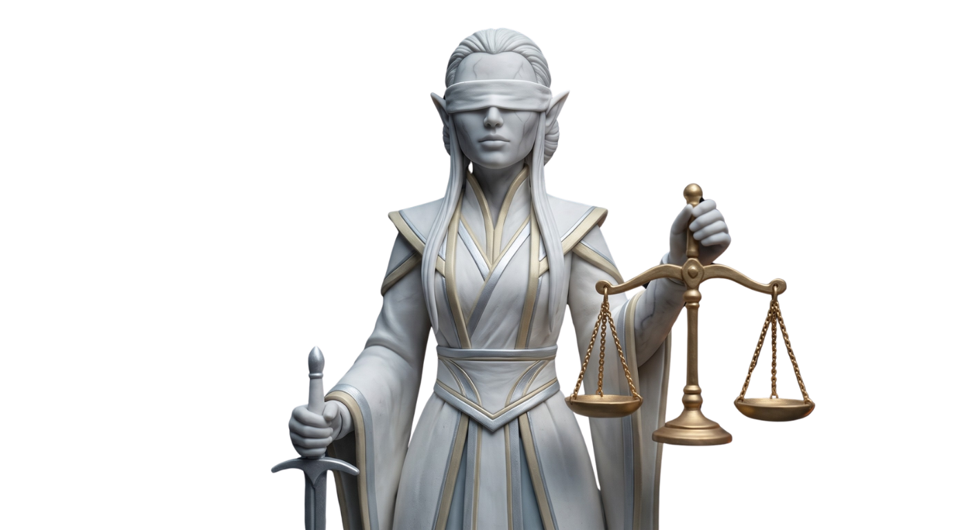 Judy, Justice — blindfolded