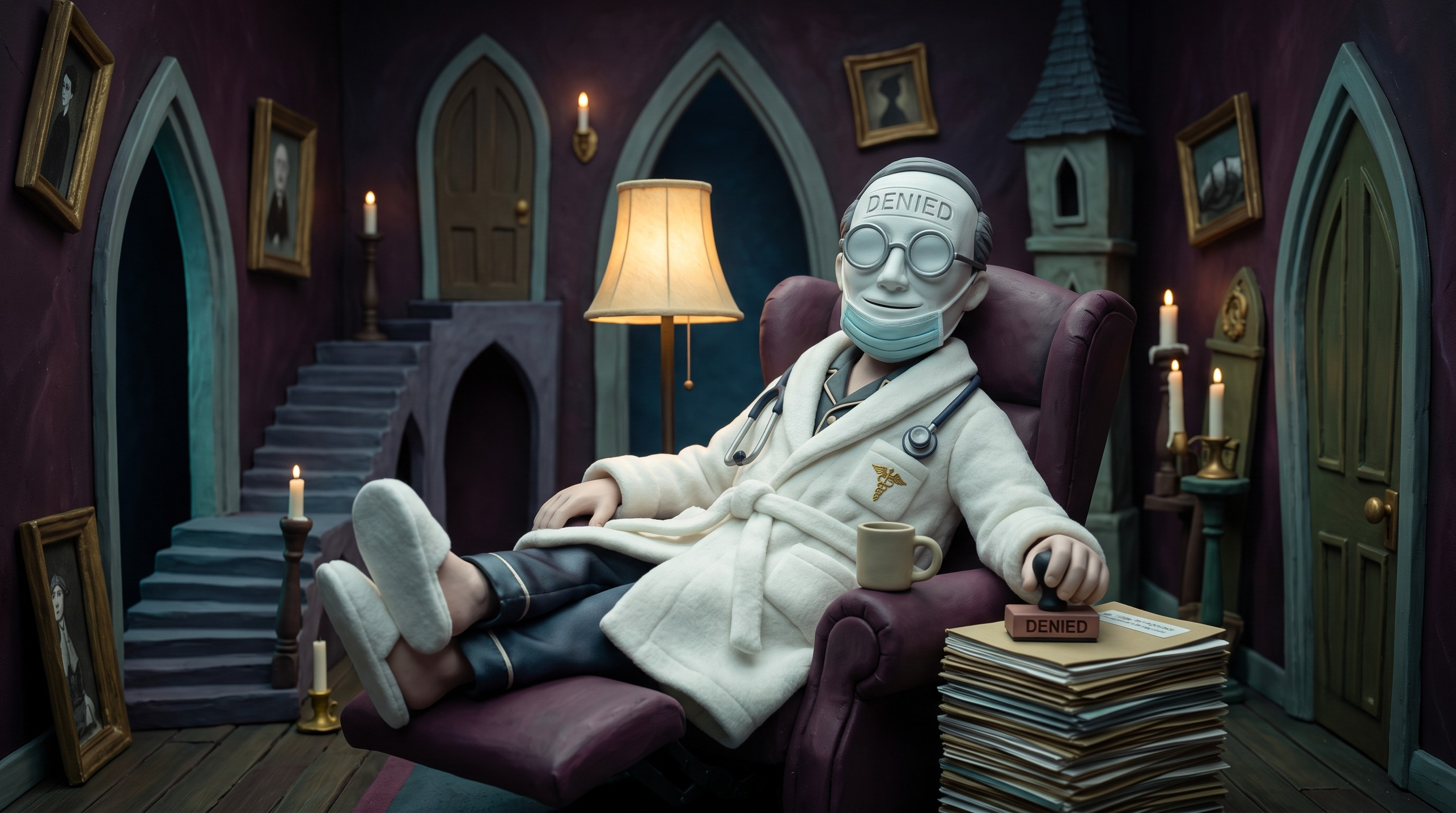 The Insurance Doctor in a plush white robe — Step Right Up