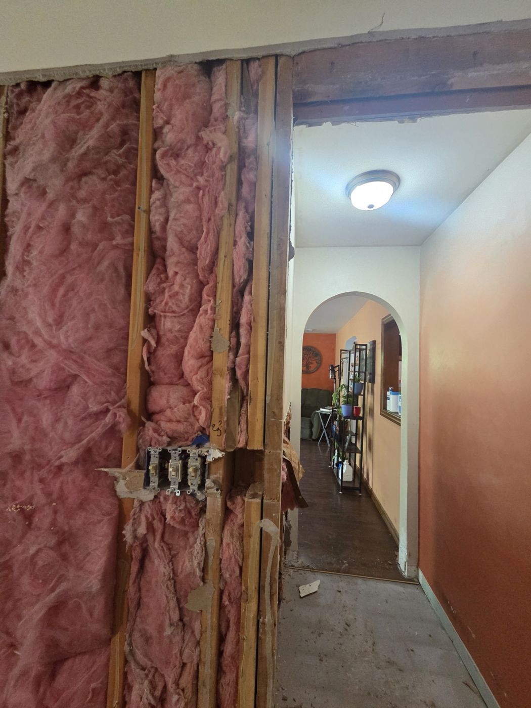 Bathroom wall opened to the studs during the remodel repair