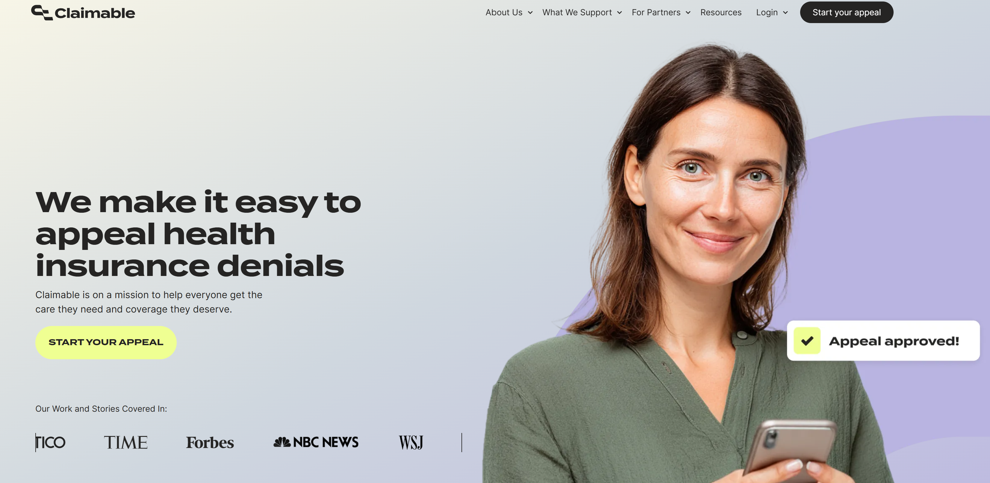Claimable landing page — We make it easy to appeal health insurance denials